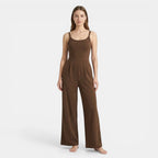 Women’s Sleeveless Knit Jumpsuit – Wide-Leg Solid Design