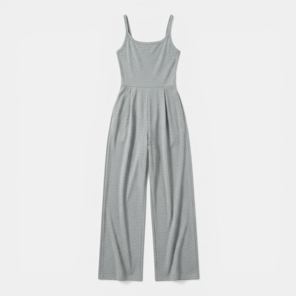 Women’s Sleeveless Knit Jumpsuit – Wide-Leg Solid Design