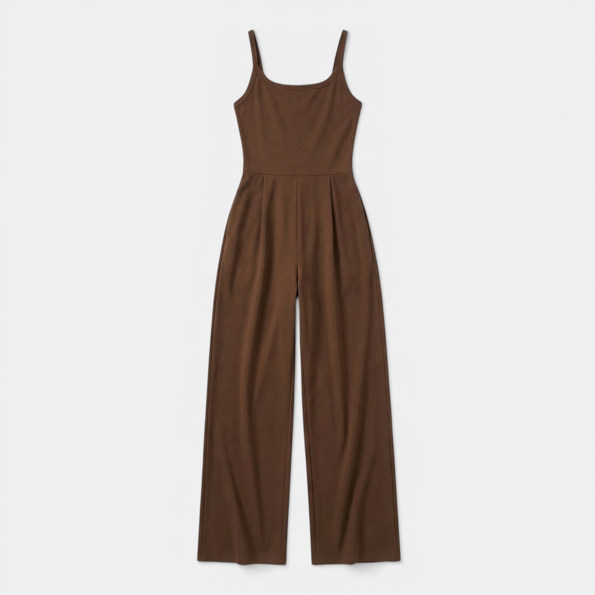Women’s Sleeveless Knit Jumpsuit – Wide-Leg Solid Design