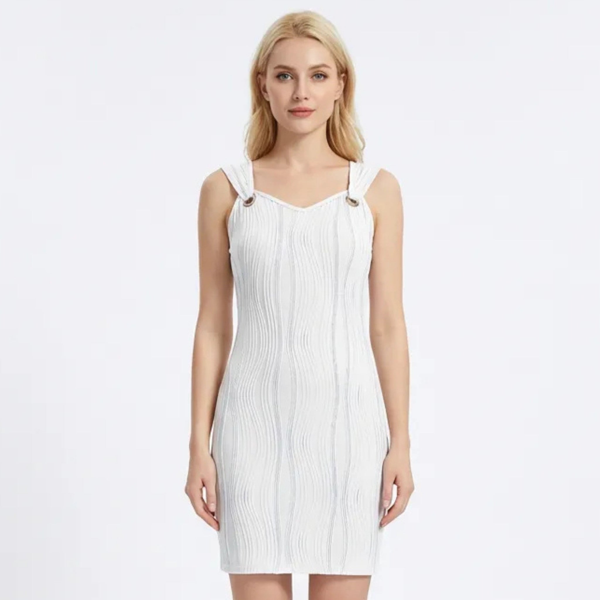 Women’s Sleeveless Mini Dress – Ribbed V-Neck Design