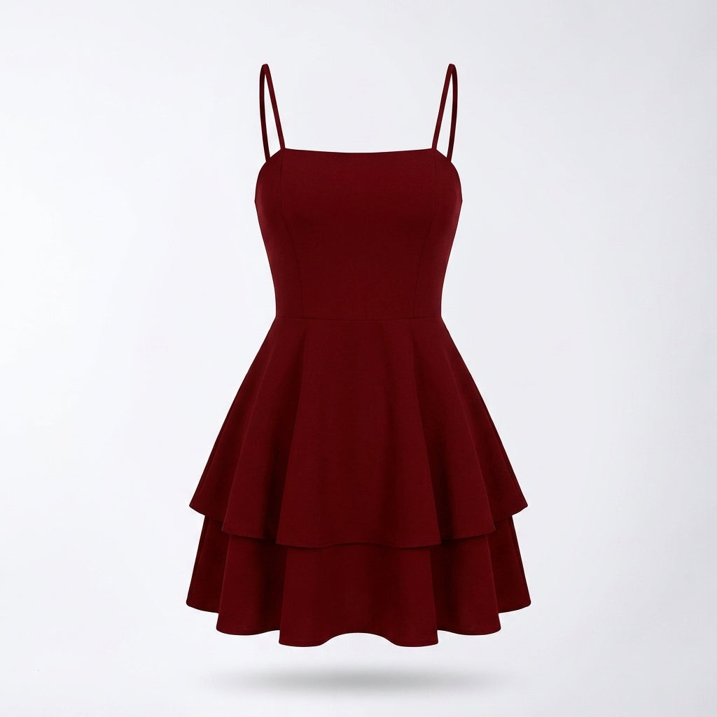 Women’s Sleeveless Mini Dress – Spaghetti Strap Layered