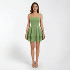 Women’s Sleeveless Mini Dress – Spaghetti Strap Layered