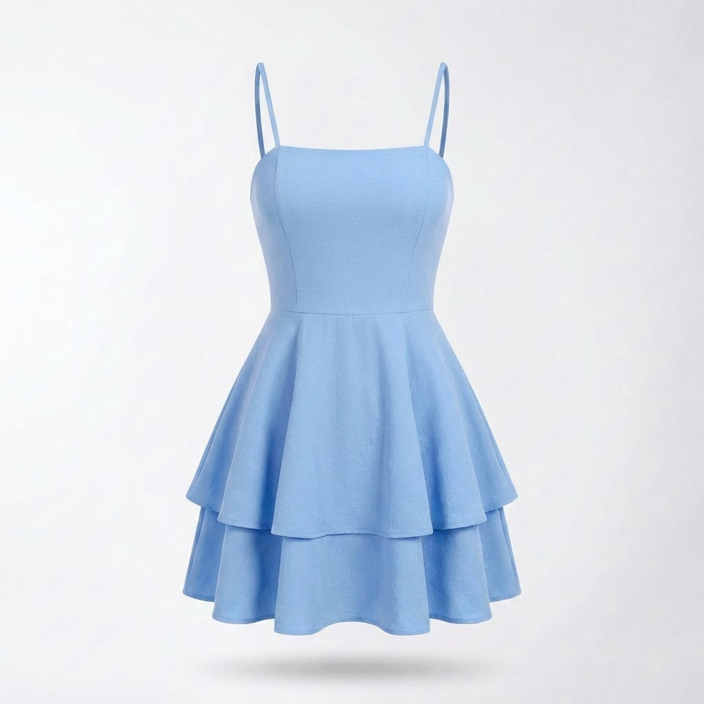 Women’s Sleeveless Mini Dress – Spaghetti Strap Layered