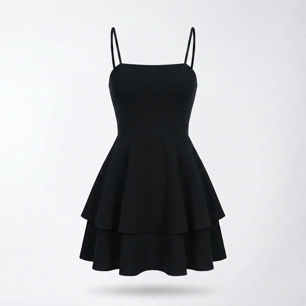 Women’s Sleeveless Mini Dress – Spaghetti Strap Layered