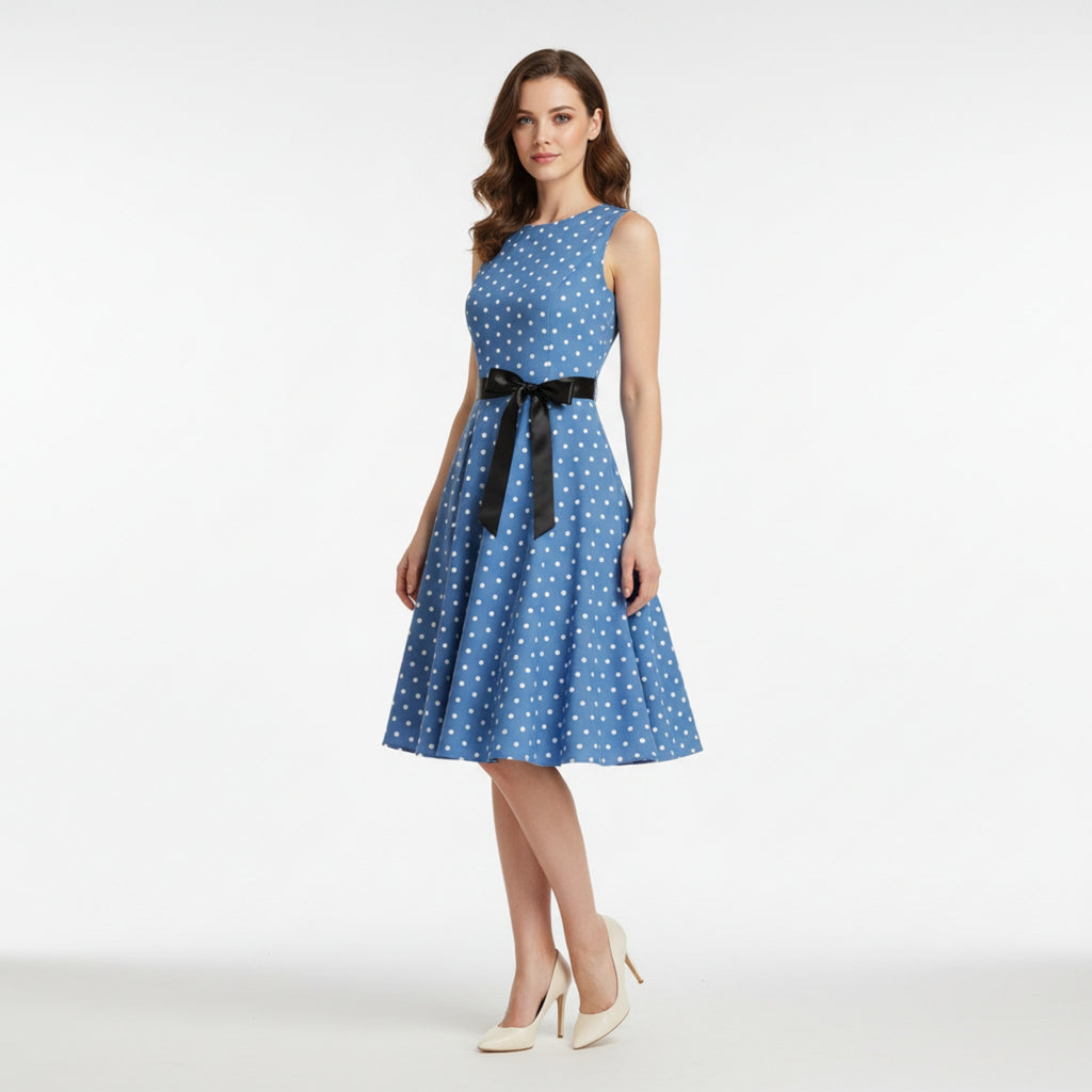 Women’s Sleeveless Polka Dot Dress – Fit and Flare Design