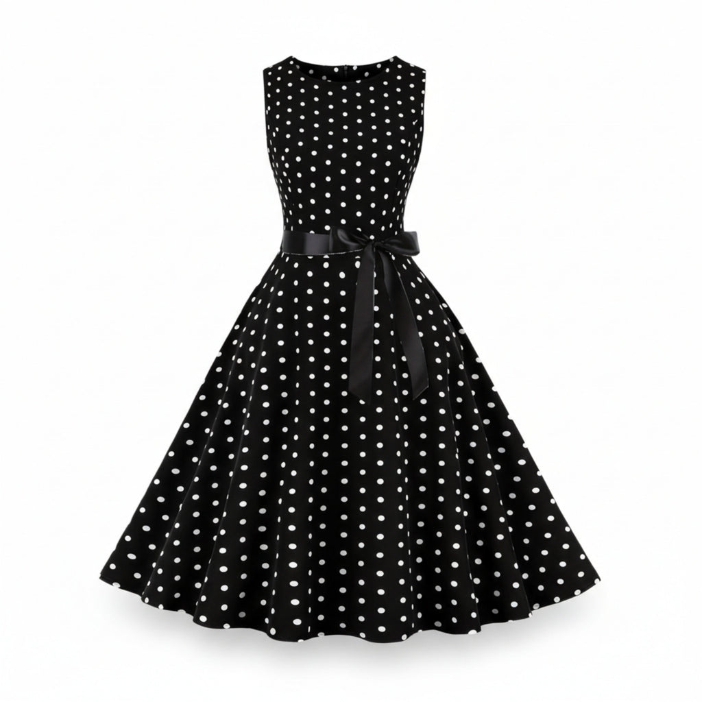 Women’s Sleeveless Polka Dot Dress – Fit and Flare Design