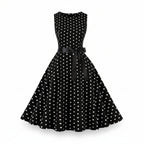 Women’s Sleeveless Polka Dot Dress – Fit and Flare Design