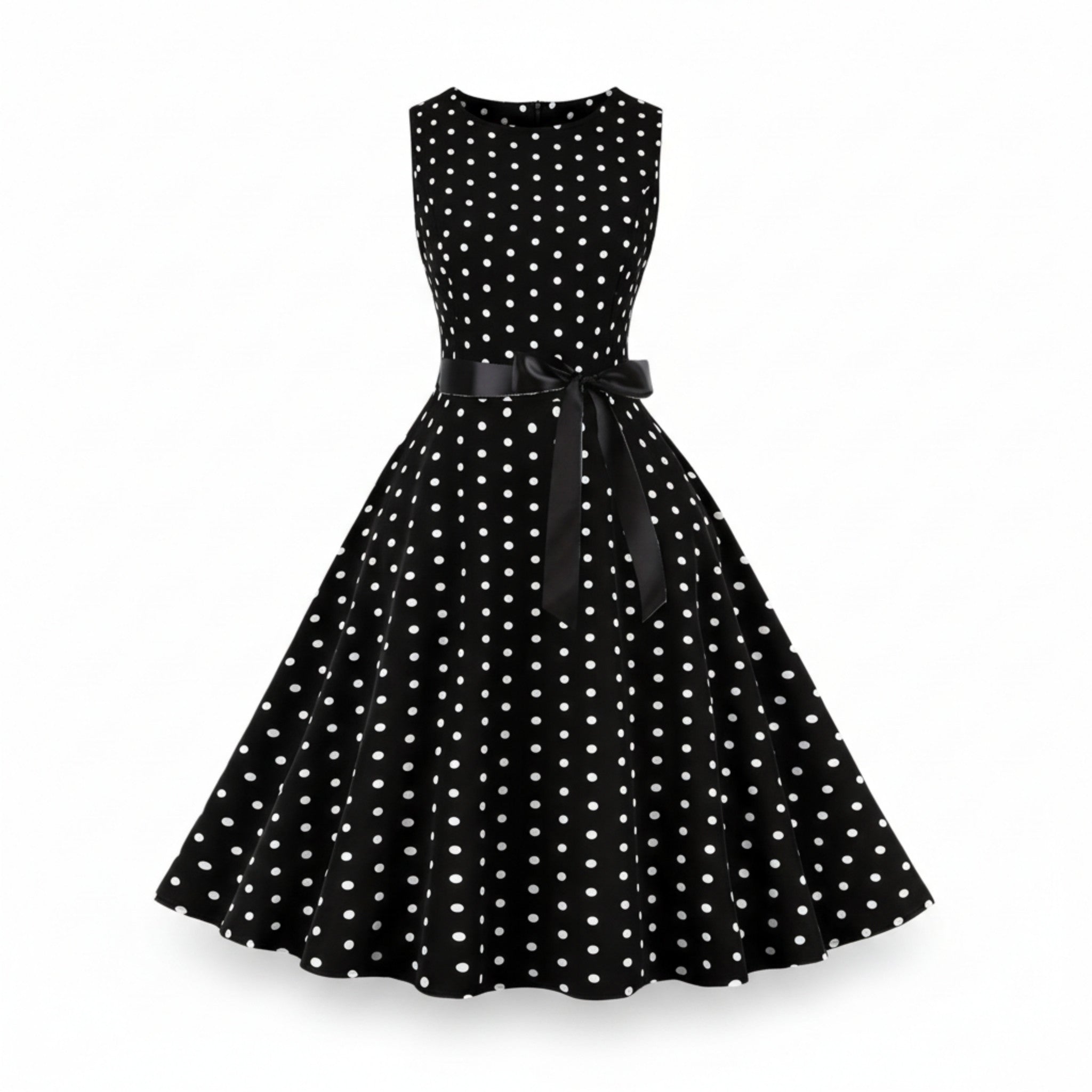 Women’s Sleeveless Polka Dot Dress – Fit and Flare Design