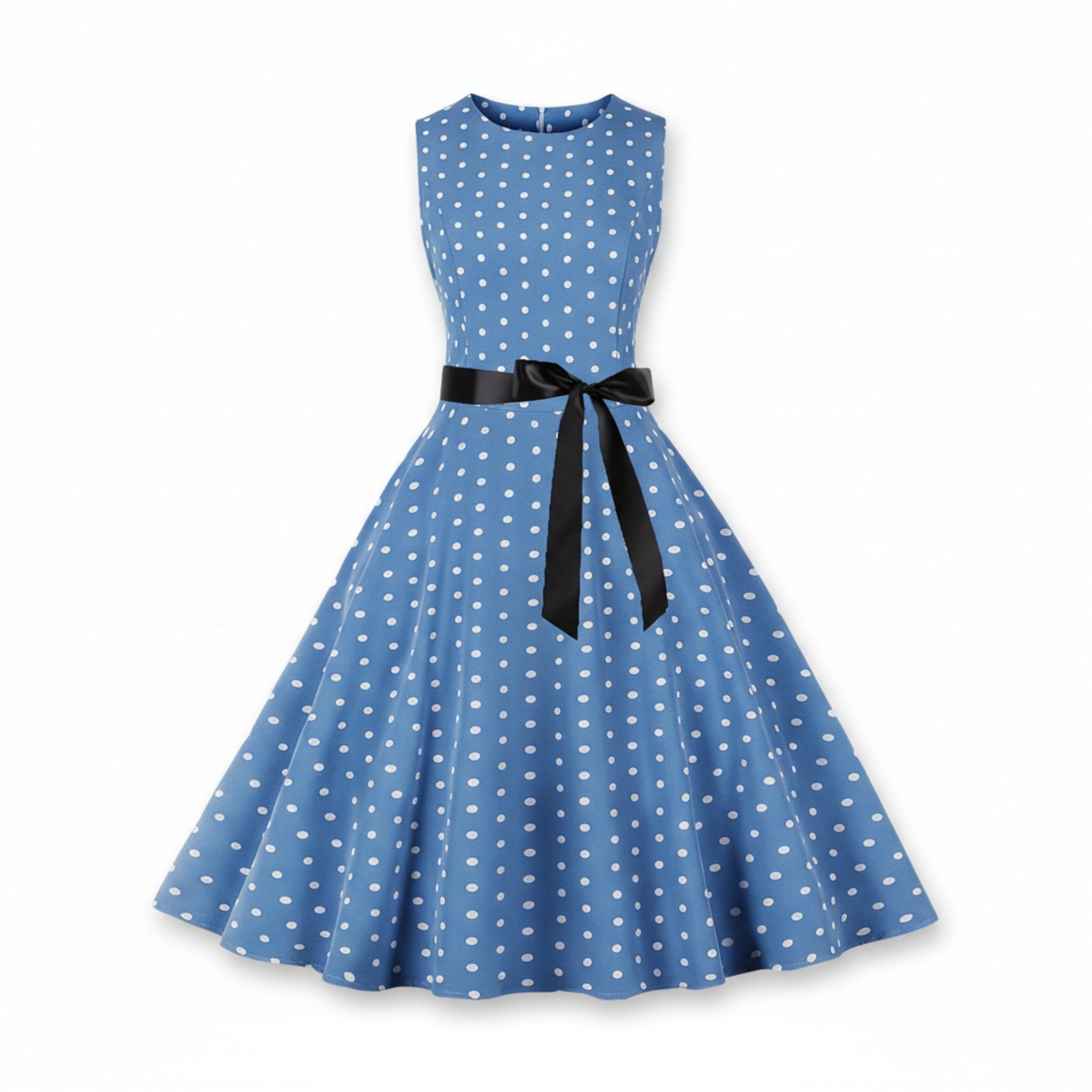 Women’s Sleeveless Polka Dot Dress – Fit and Flare Design