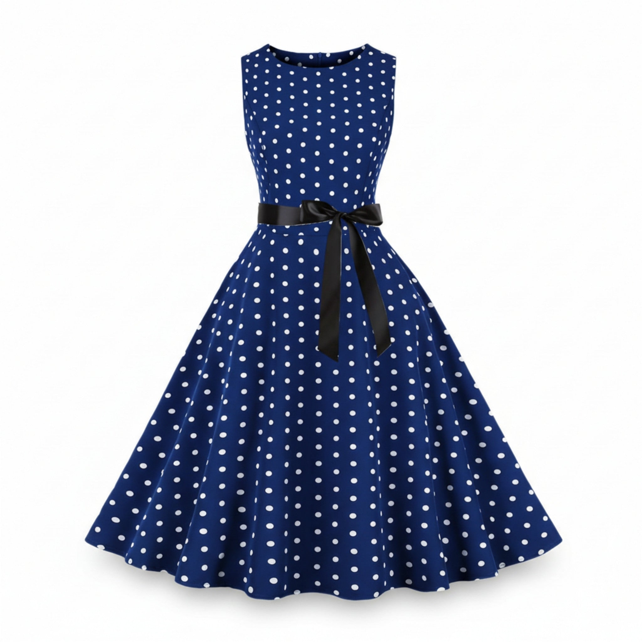 Women’s Sleeveless Polka Dot Dress – Fit and Flare Design