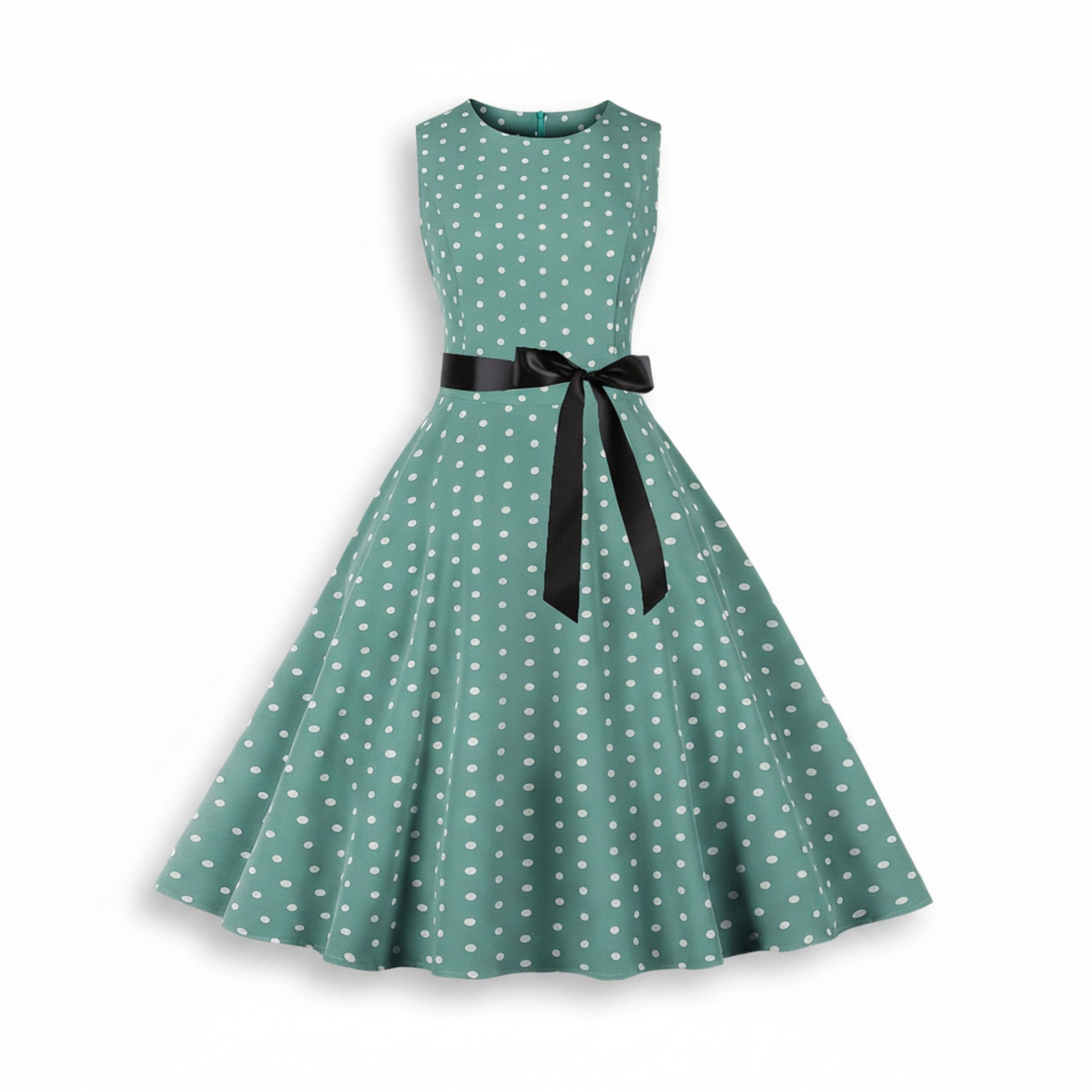 Women’s Sleeveless Polka Dot Dress – Fit and Flare Design