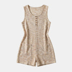 Women’s Sleeveless Textured Romper – Button Front Pocket Design