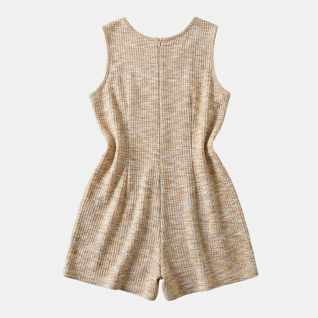 Women’s Sleeveless Textured Romper – Button Front Pocket Design