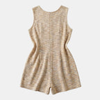 Women’s Sleeveless Textured Romper – Button Front Pocket Design