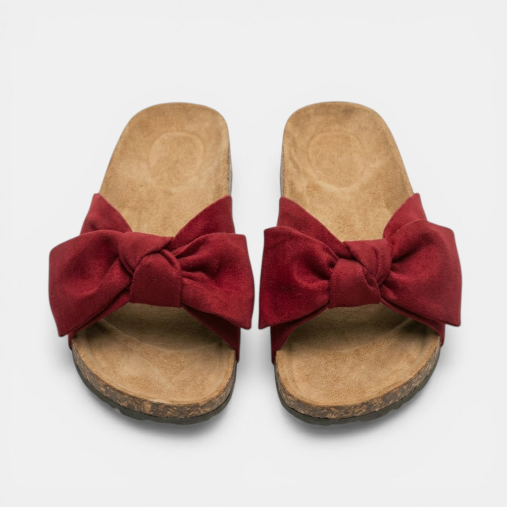 Women’s Slip-On Sandals – Bow Strap Flat Sole