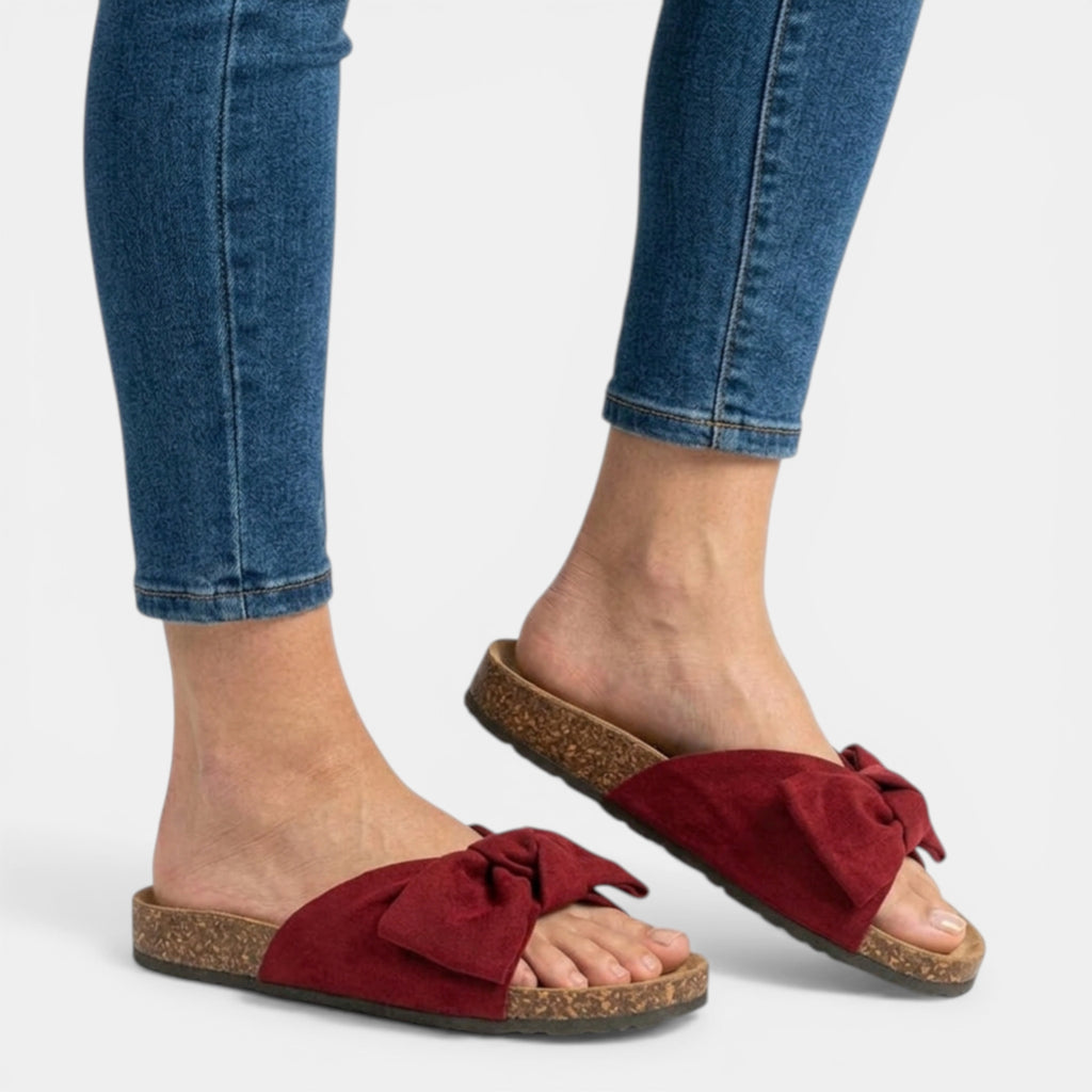 Women’s Slip-On Sandals – Bow Strap Flat Sole