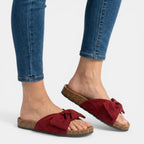 Women’s Slip-On Sandals – Bow Strap Flat Sole