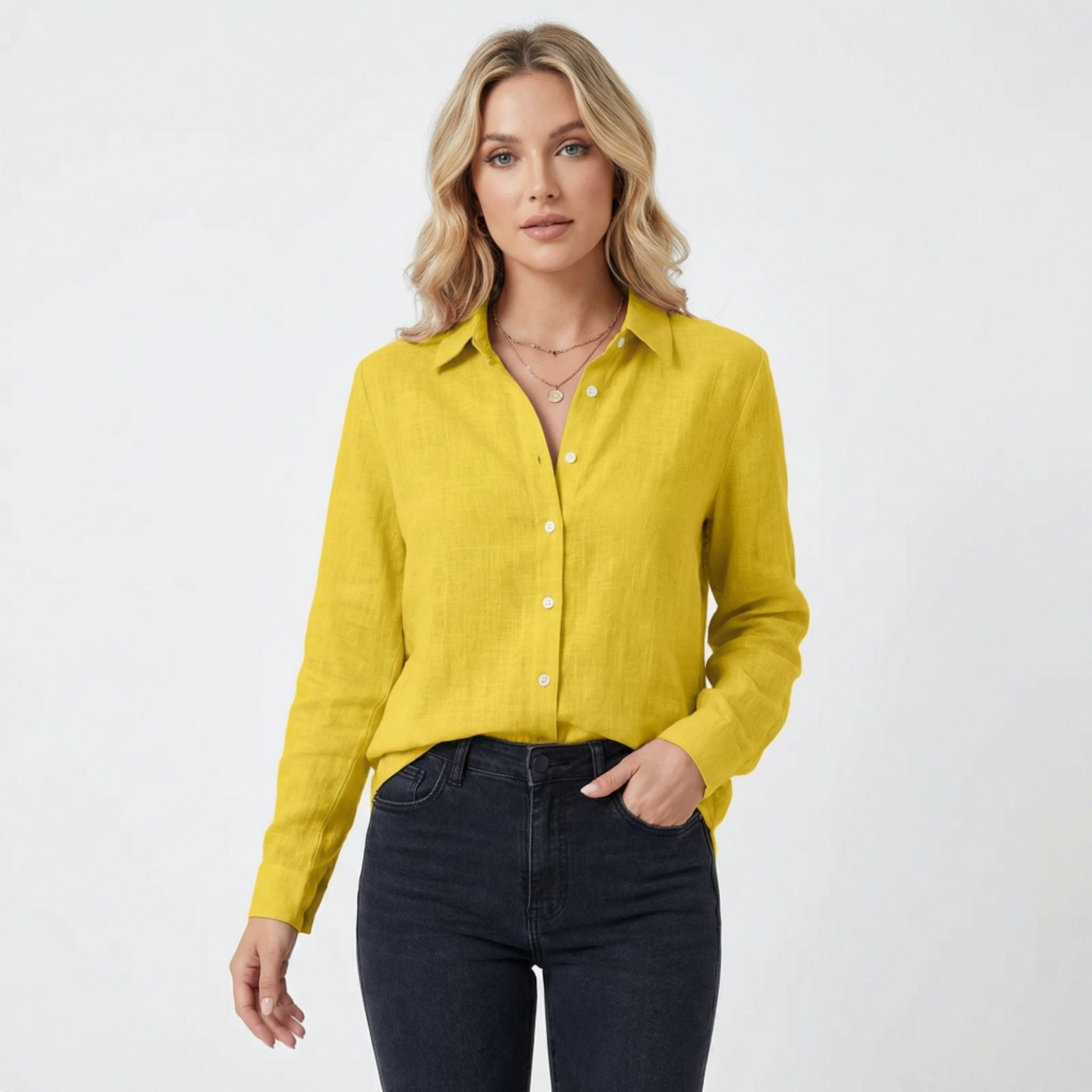 Women’s Linen Look Long Sleeve Shirt – Loose Fit Style