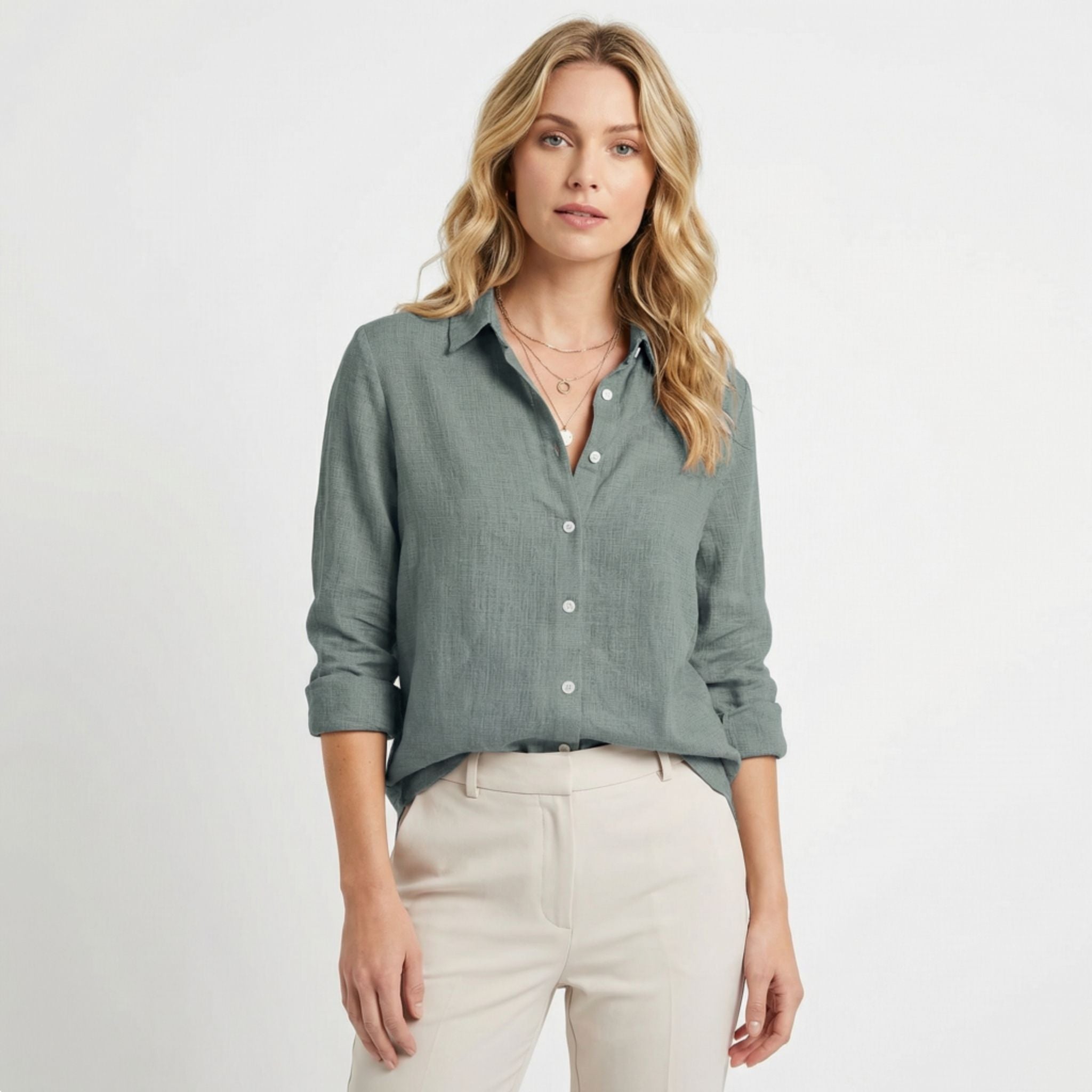 Women’s Linen Look Long Sleeve Shirt – Loose Fit Style