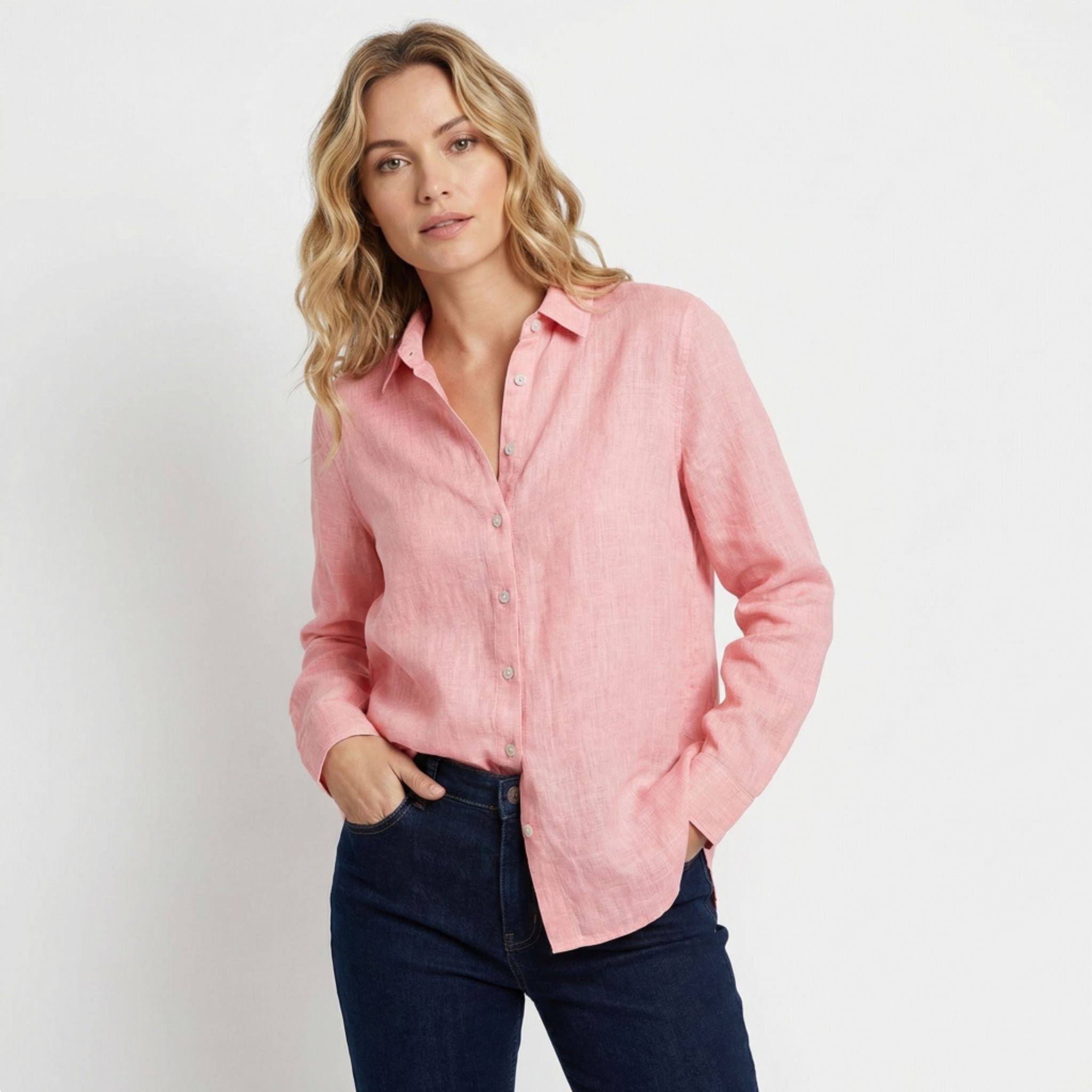 Women’s Linen Look Long Sleeve Shirt – Loose Fit Style
