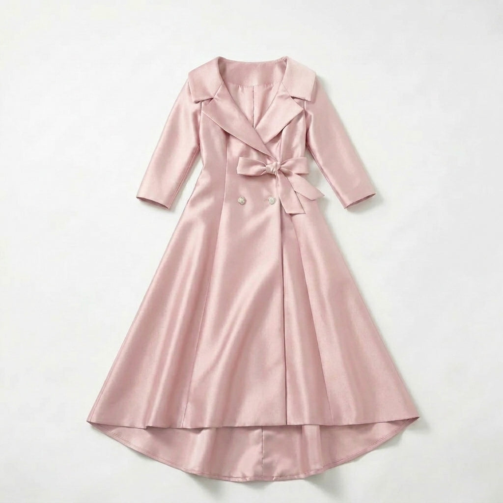 Women’s Square Neck Midi Dress – A Line Bow Jacket Set