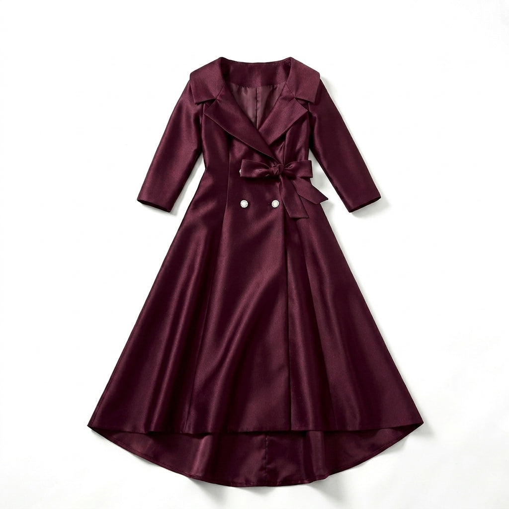 Women’s Square Neck Midi Dress – A Line Bow Jacket Set