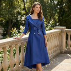 Women’s Square Neck Midi Dress – A Line Bow Jacket Set