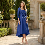 Women’s Square Neck Midi Dress – A Line Bow Jacket Set
