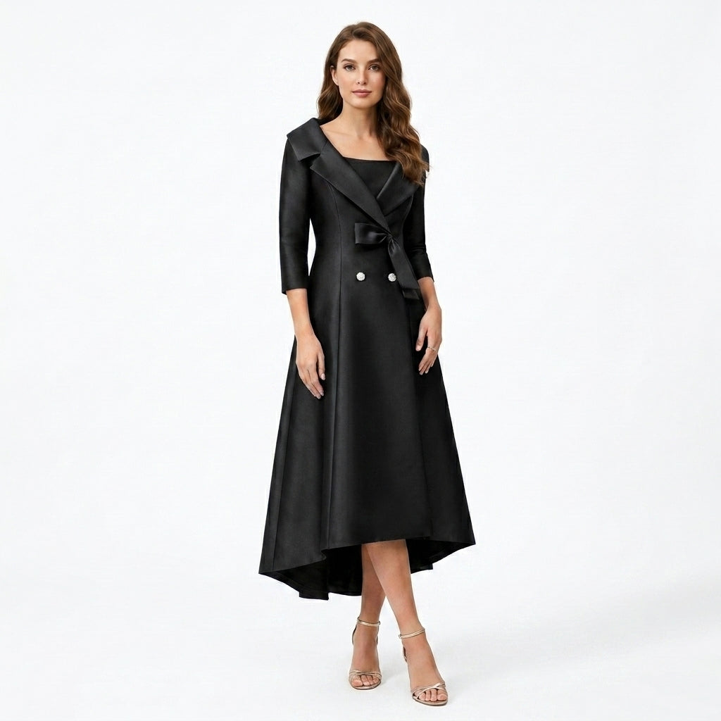Women’s Square Neck Midi Dress – A Line Bow Jacket Set