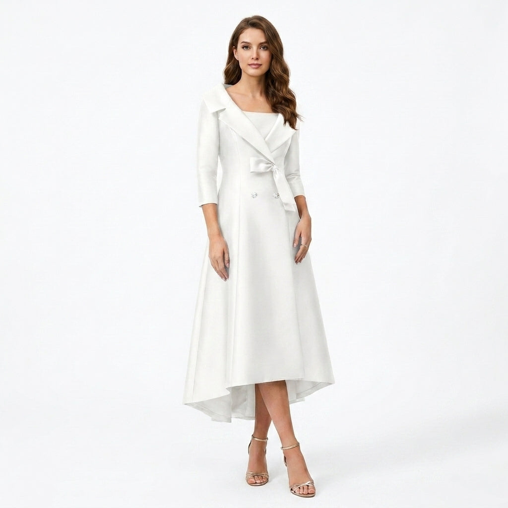 Women’s Square Neck Midi Dress – A Line Bow Jacket Set