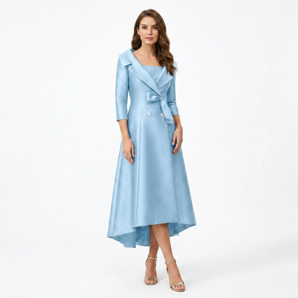 Women’s Square Neck Midi Dress – A Line Bow Jacket Set