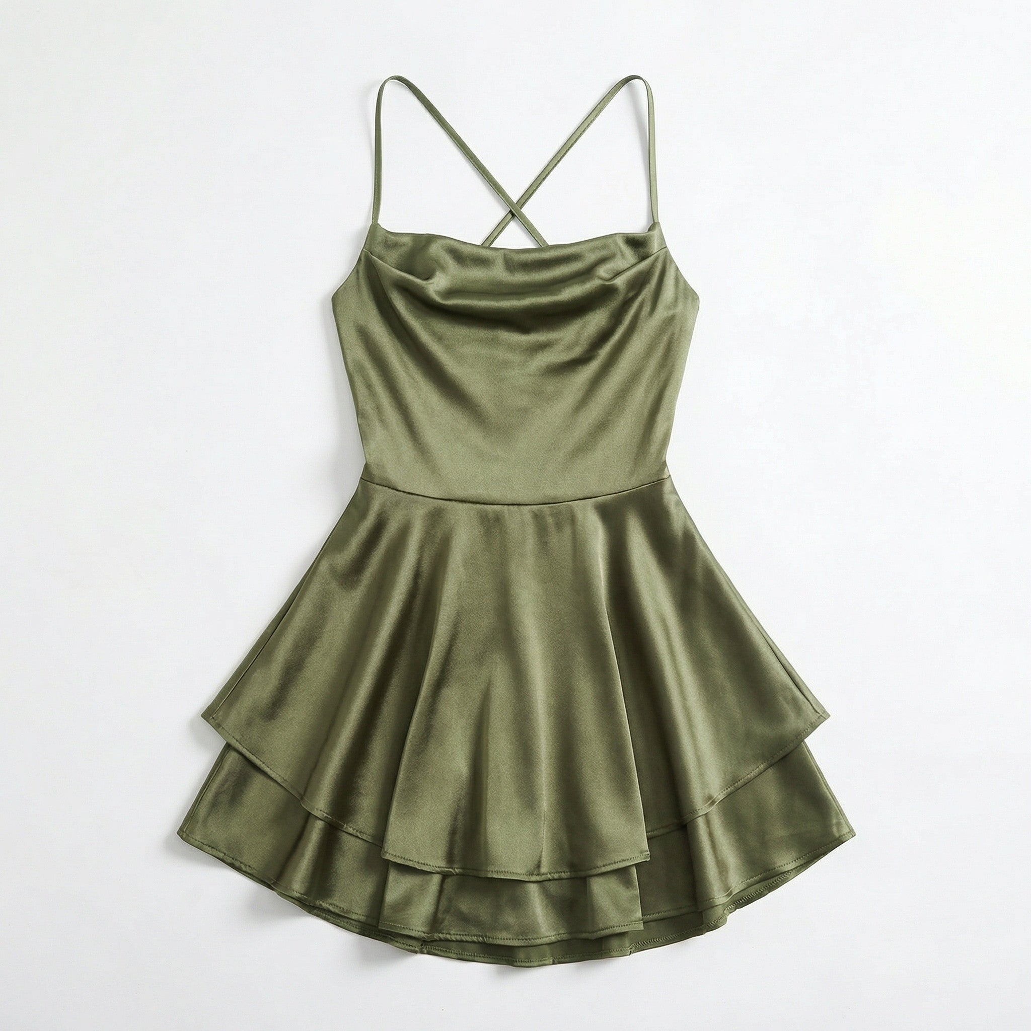 Women’s Square Neck Mini Dress – Spaghetti Strap Flared Skirt