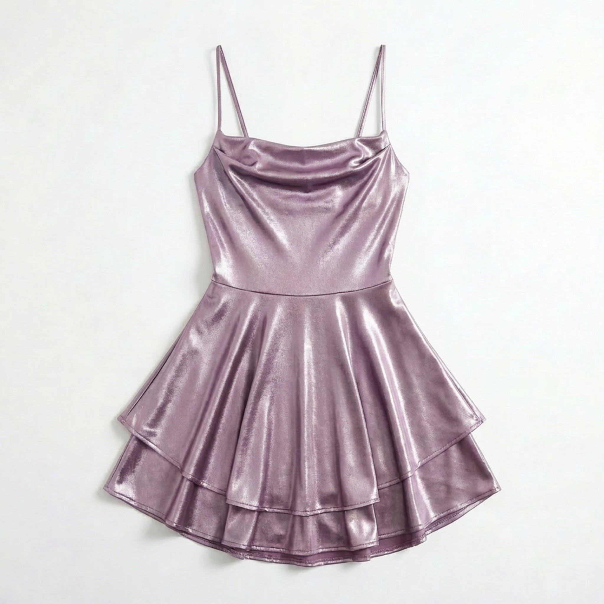 Women’s Square Neck Mini Dress – Spaghetti Strap Flared Skirt