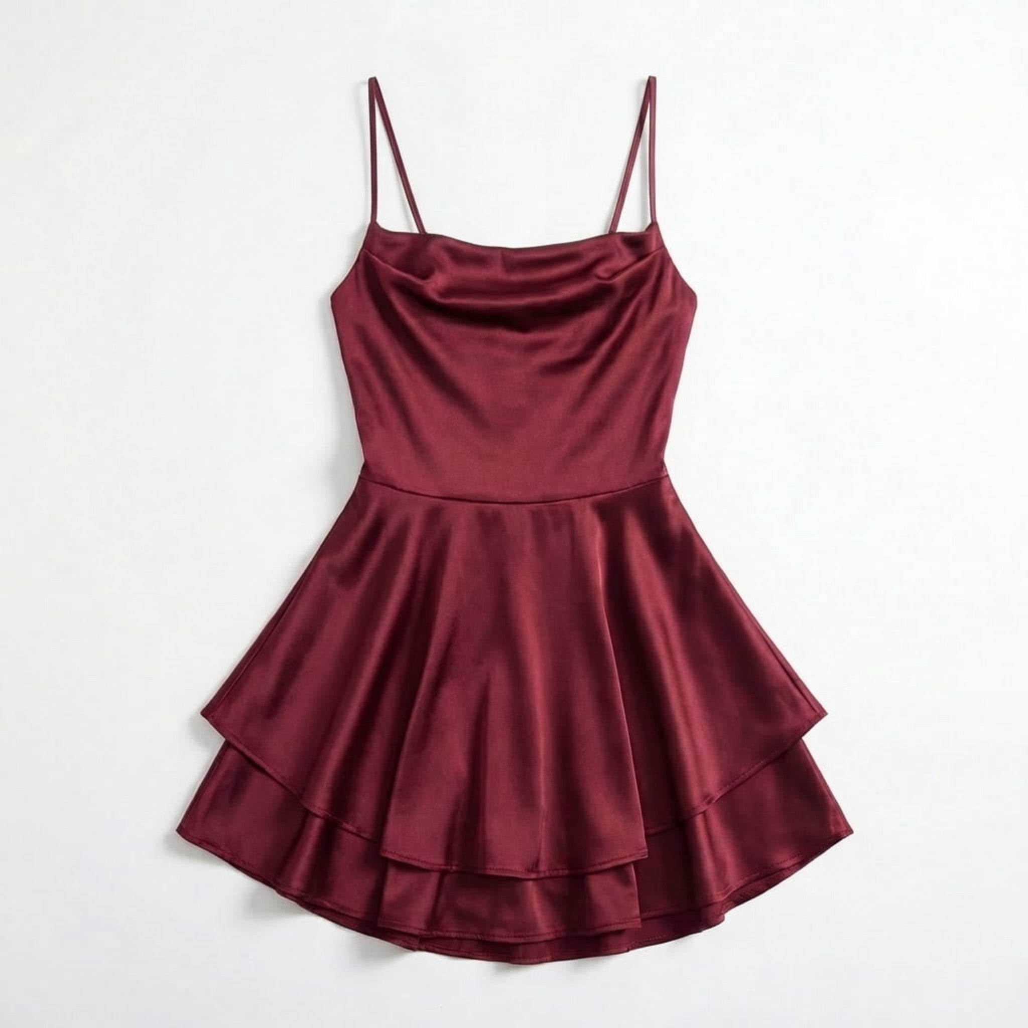 Women’s Square Neck Mini Dress – Spaghetti Strap Flared Skirt