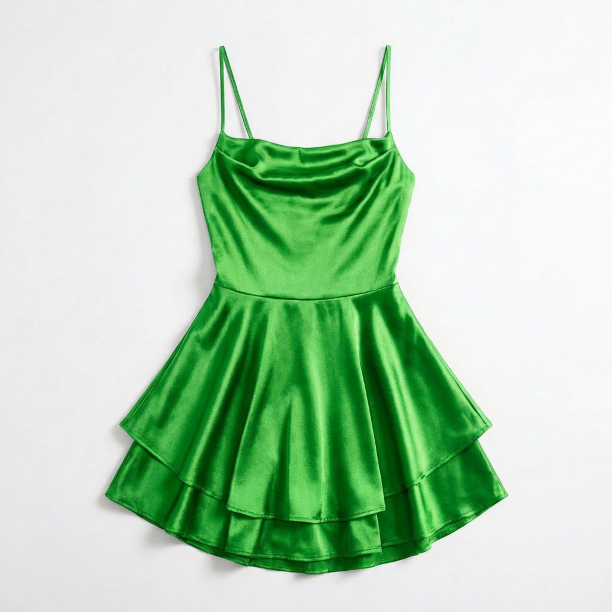 Women’s Square Neck Mini Dress – Spaghetti Strap Flared Skirt