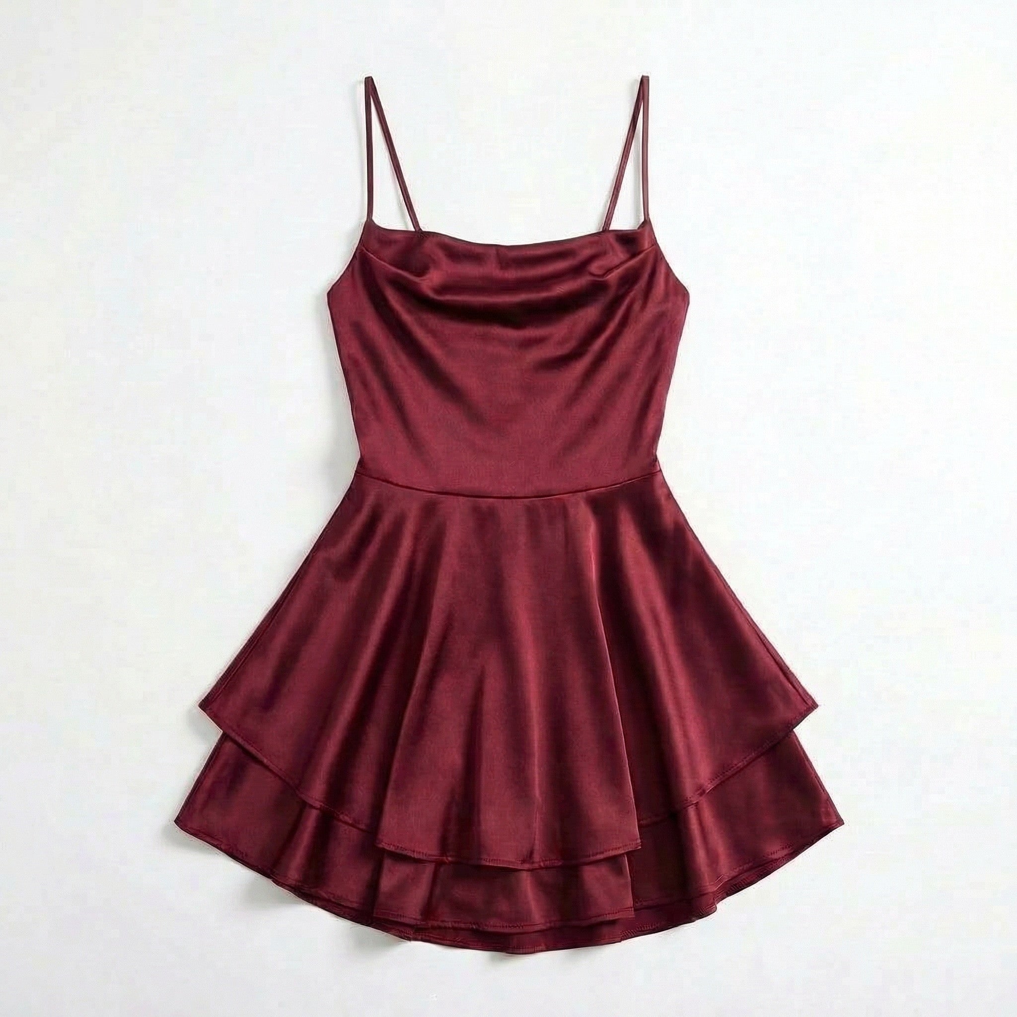 Women’s Square Neck Mini Dress – Spaghetti Strap Flared Skirt