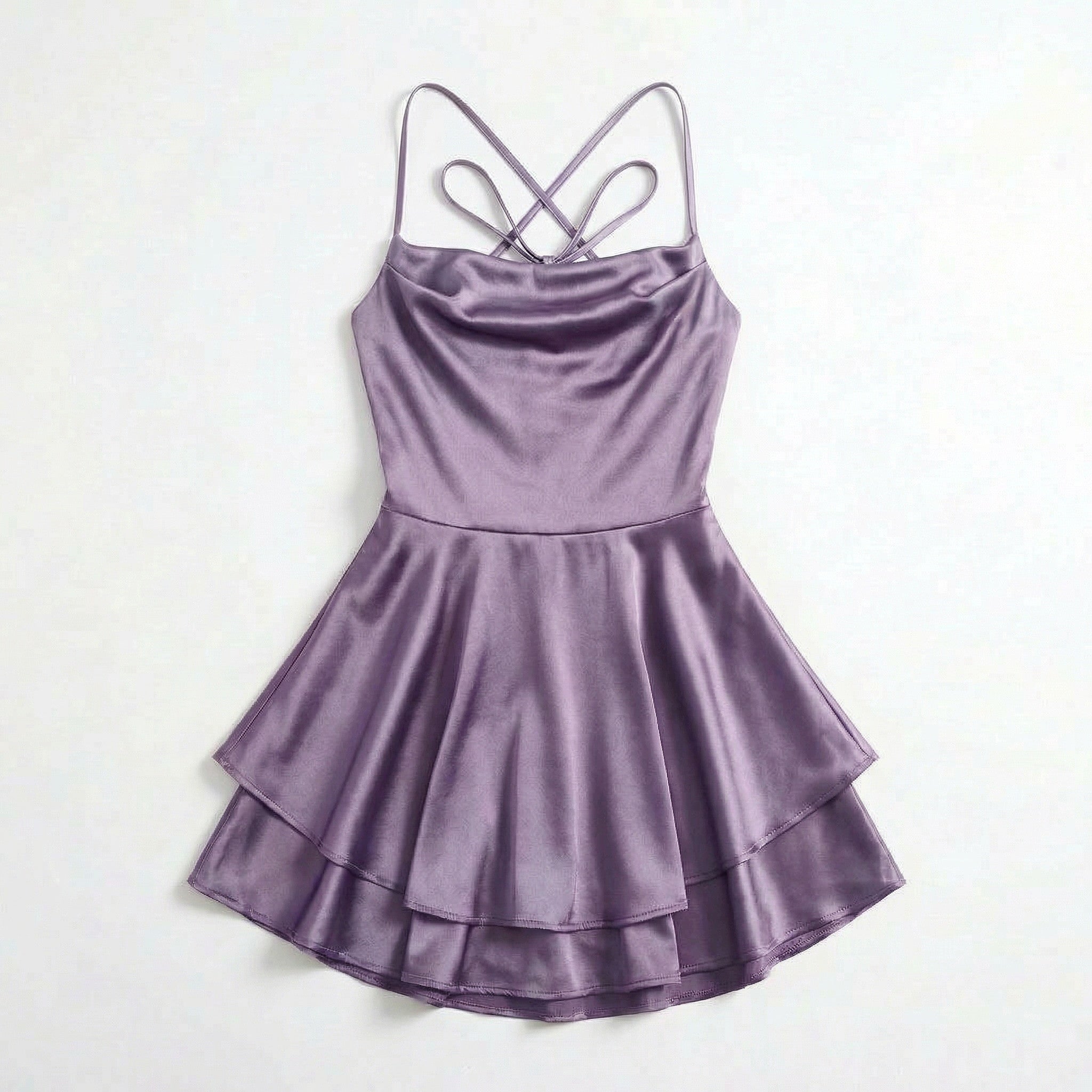 Women’s Square Neck Mini Dress – Spaghetti Strap Flared Skirt