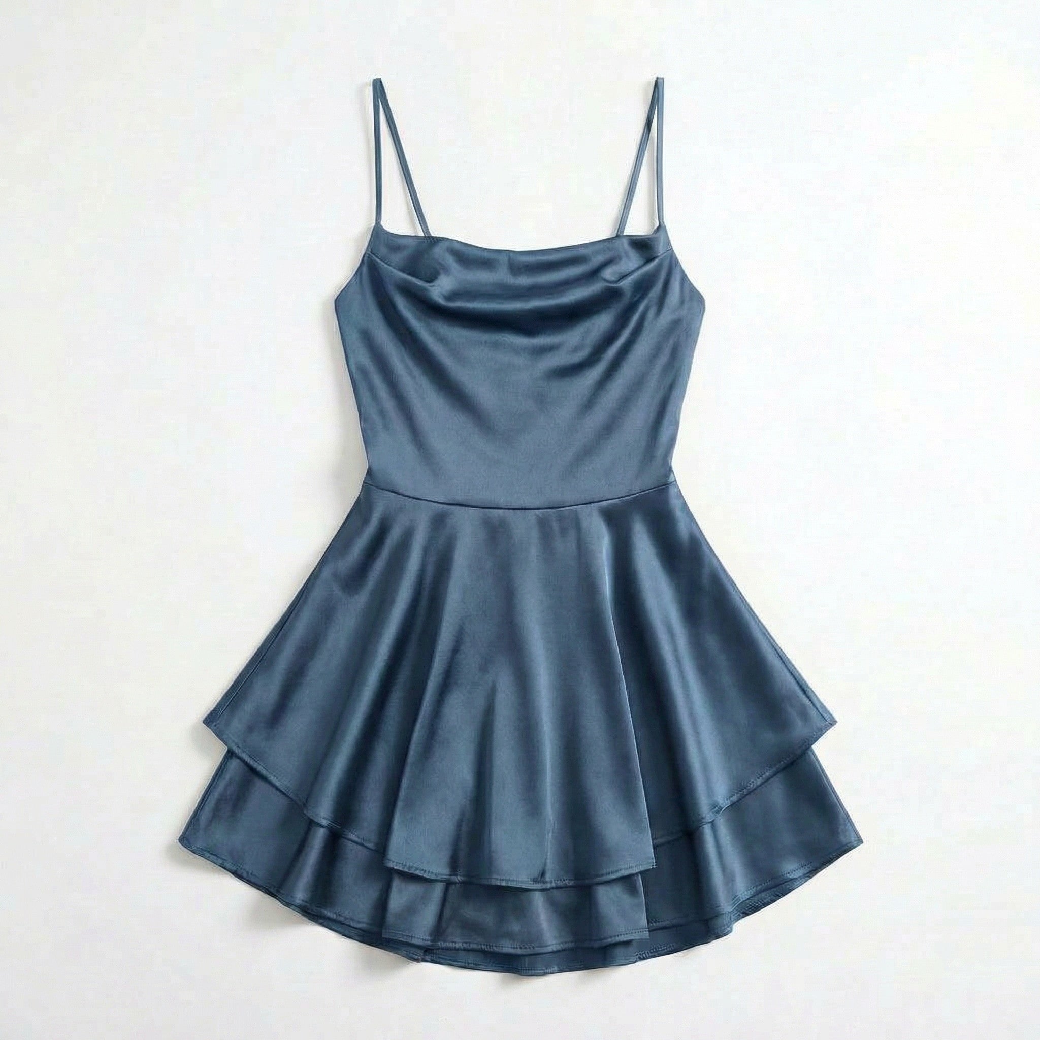 Women’s Square Neck Mini Dress – Spaghetti Strap Flared Skirt