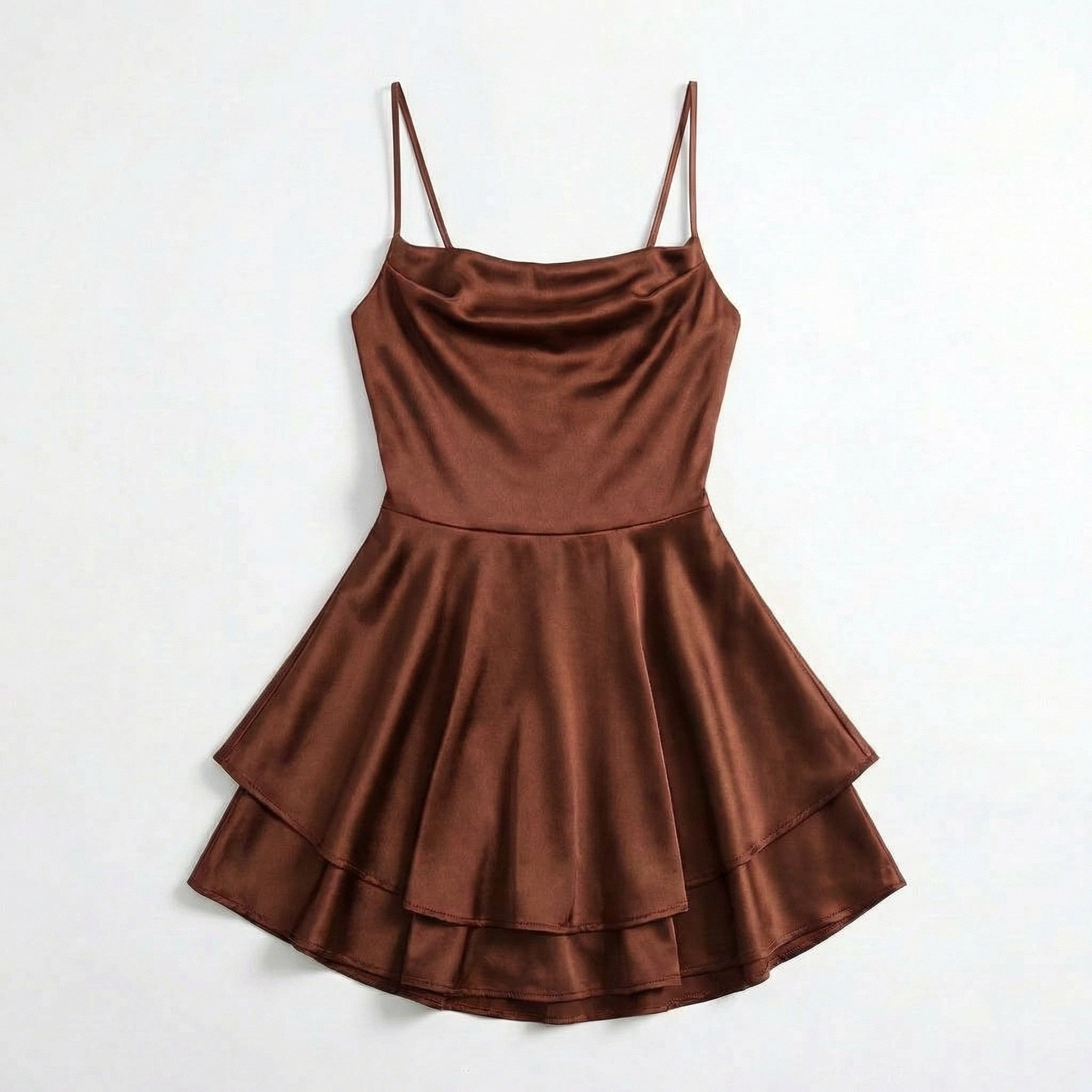 Women’s Square Neck Mini Dress – Spaghetti Strap Flared Skirt