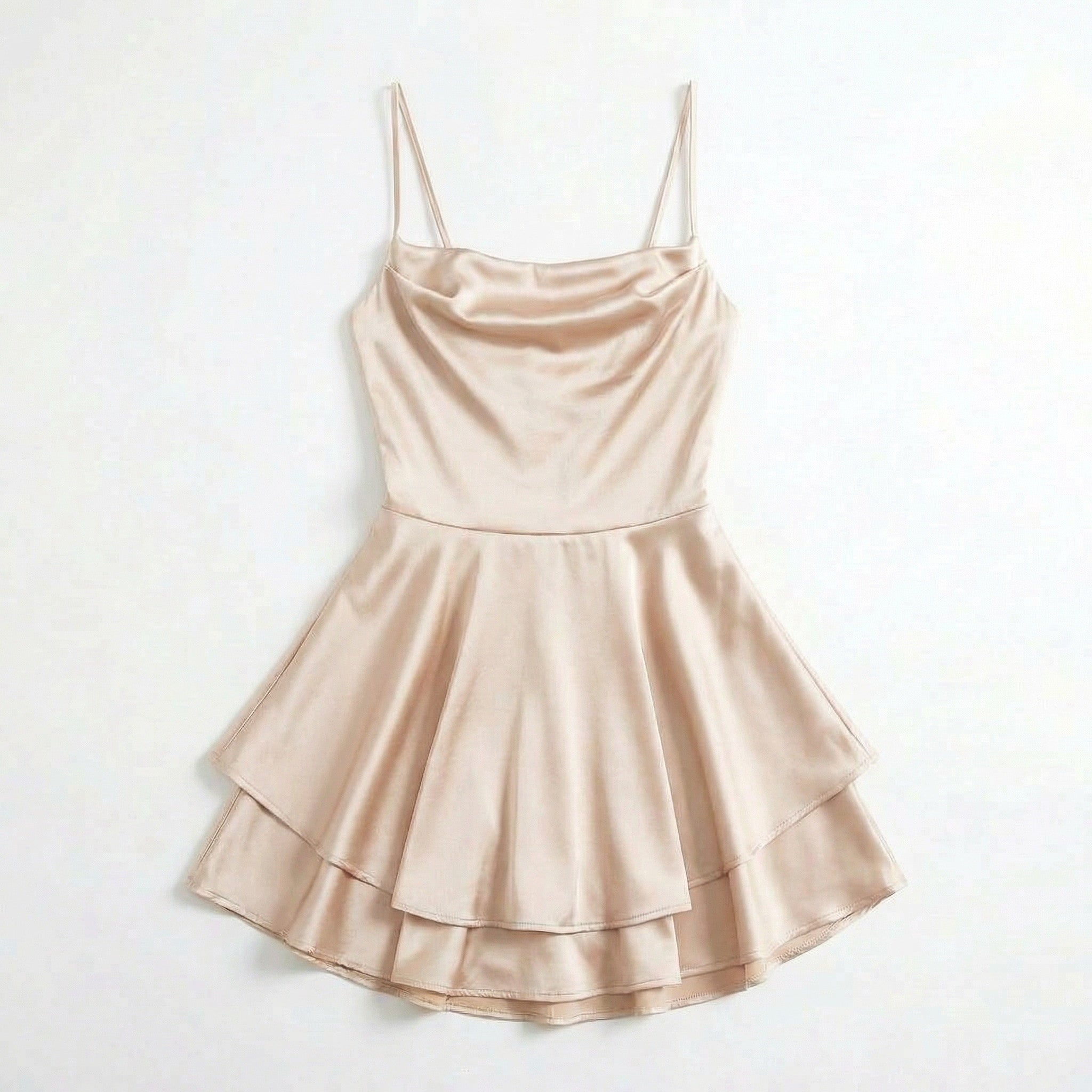 Women’s Square Neck Mini Dress – Spaghetti Strap Flared Skirt