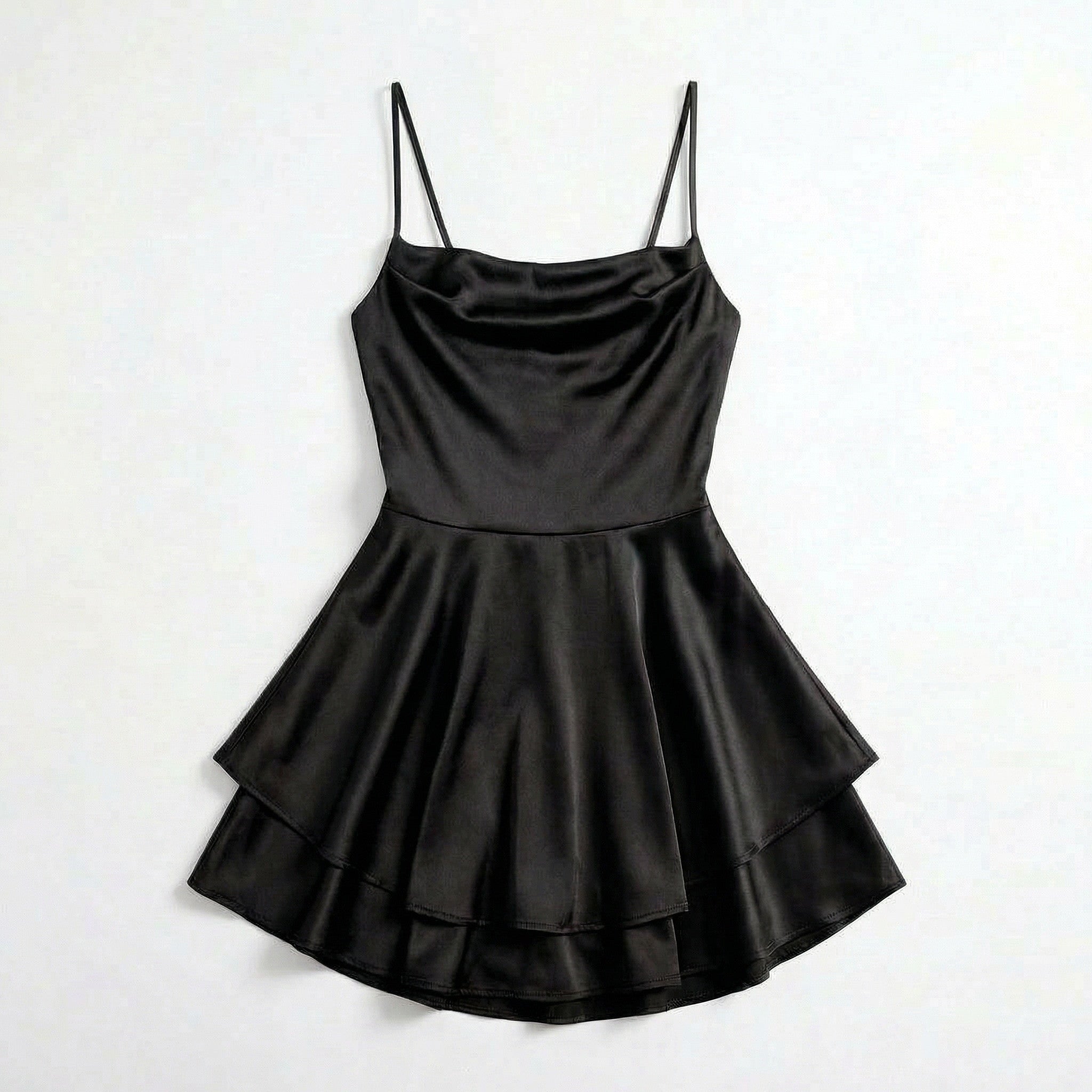 Women’s Square Neck Mini Dress – Spaghetti Strap Flared Skirt