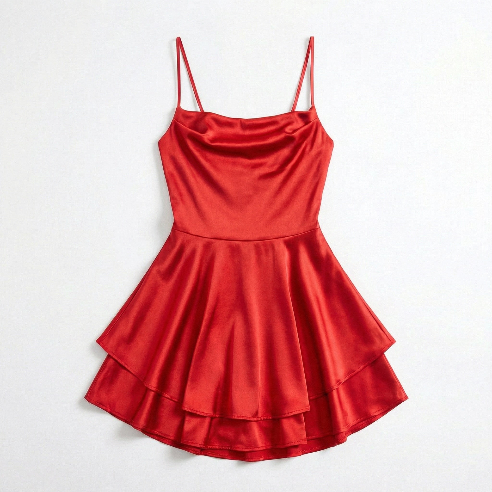 Women’s Square Neck Mini Dress – Spaghetti Strap Flared Skirt