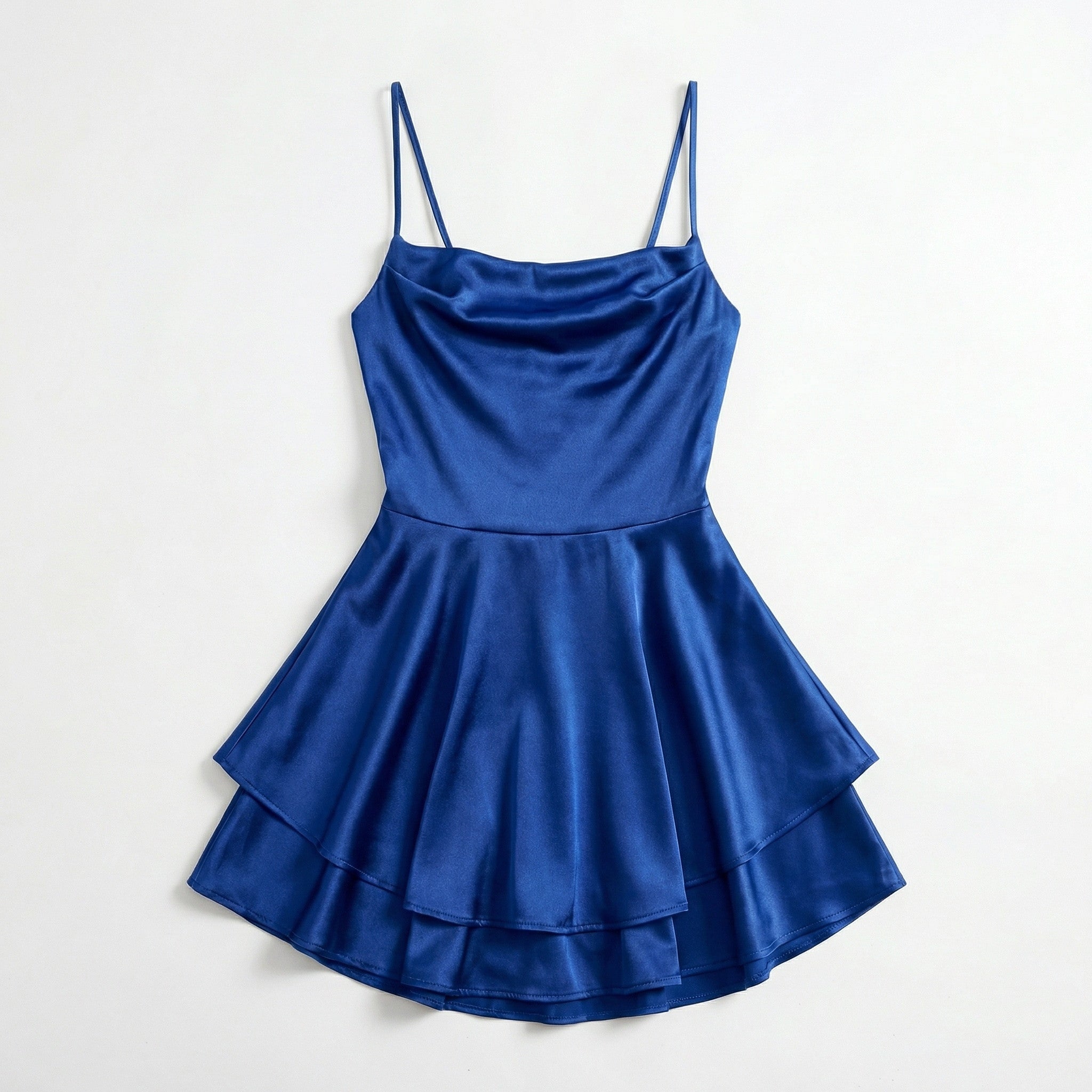 Women’s Square Neck Mini Dress – Spaghetti Strap Flared Skirt