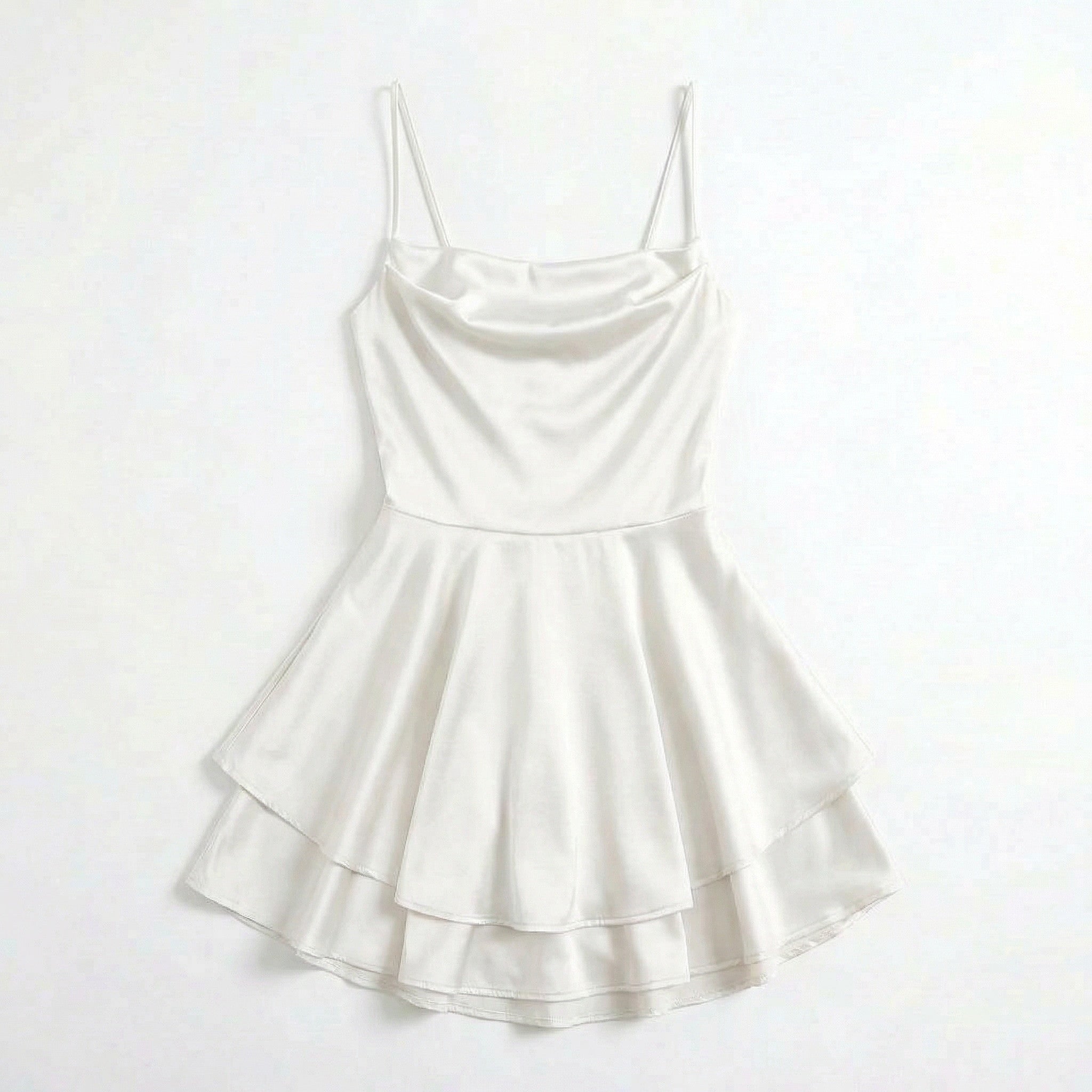 Women’s Square Neck Mini Dress – Spaghetti Strap Flared Skirt