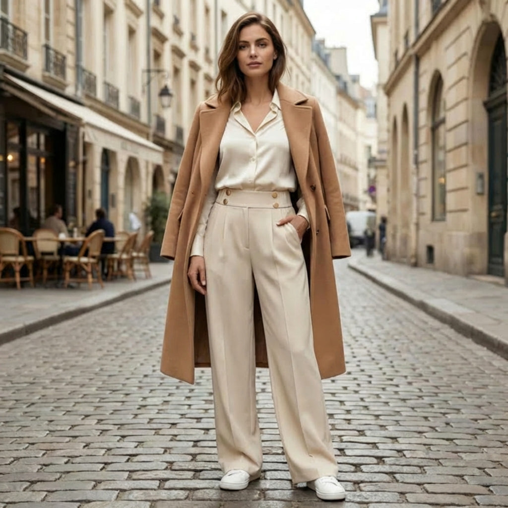 Women’s Straight-Leg Office Pants – Elegant Button Detail Style