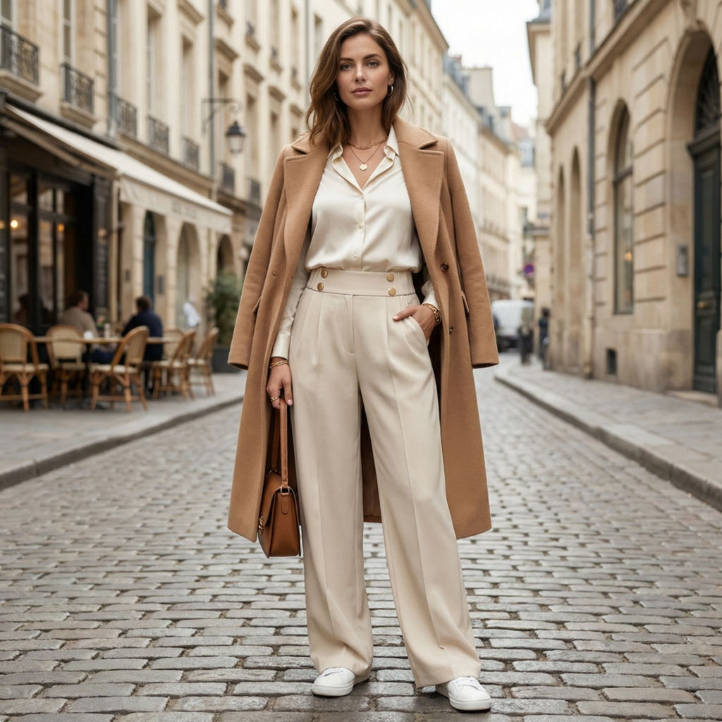 Women’s Straight-Leg Office Pants – Elegant Button Detail Style