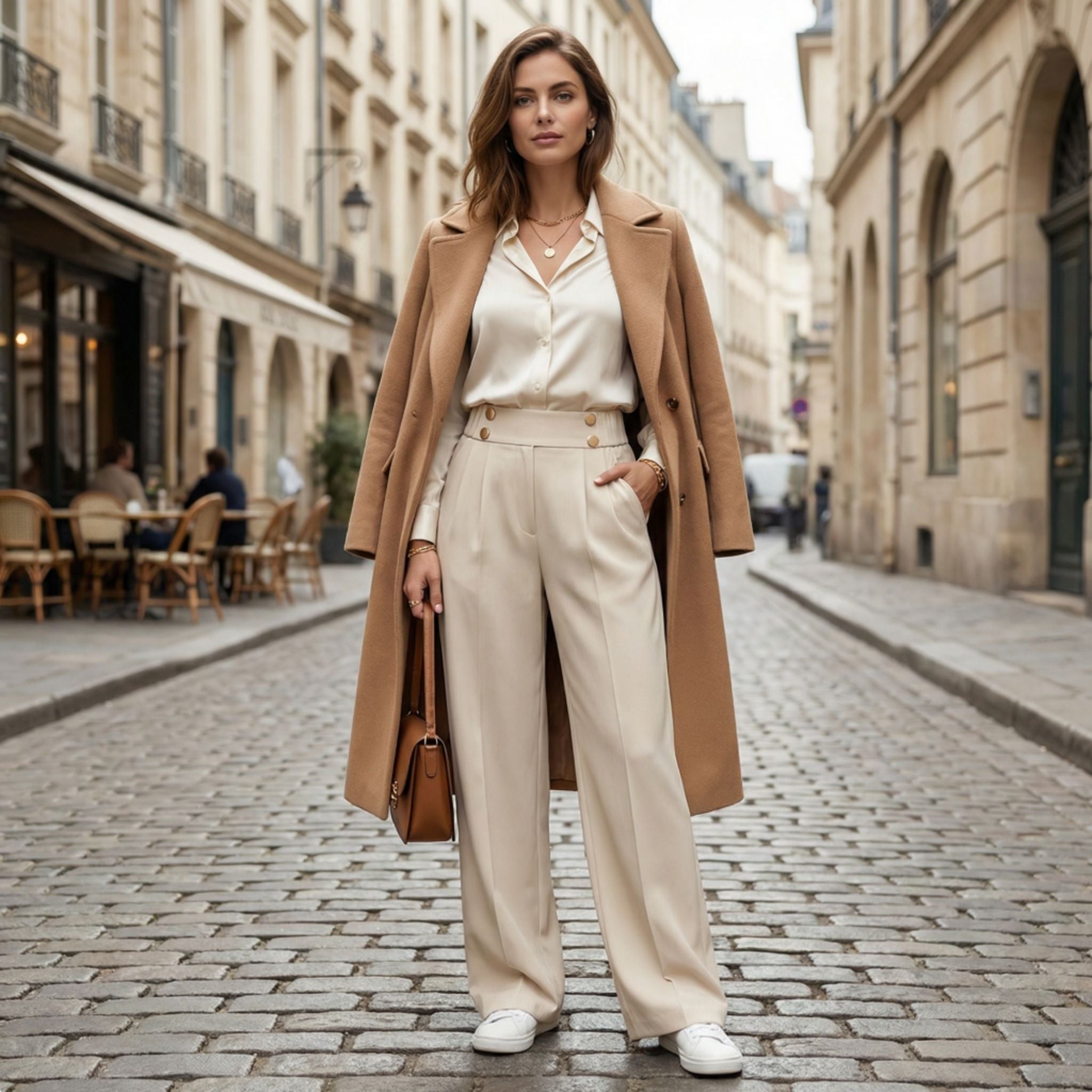 Women’s Straight-Leg Office Pants – Elegant Button Detail Style