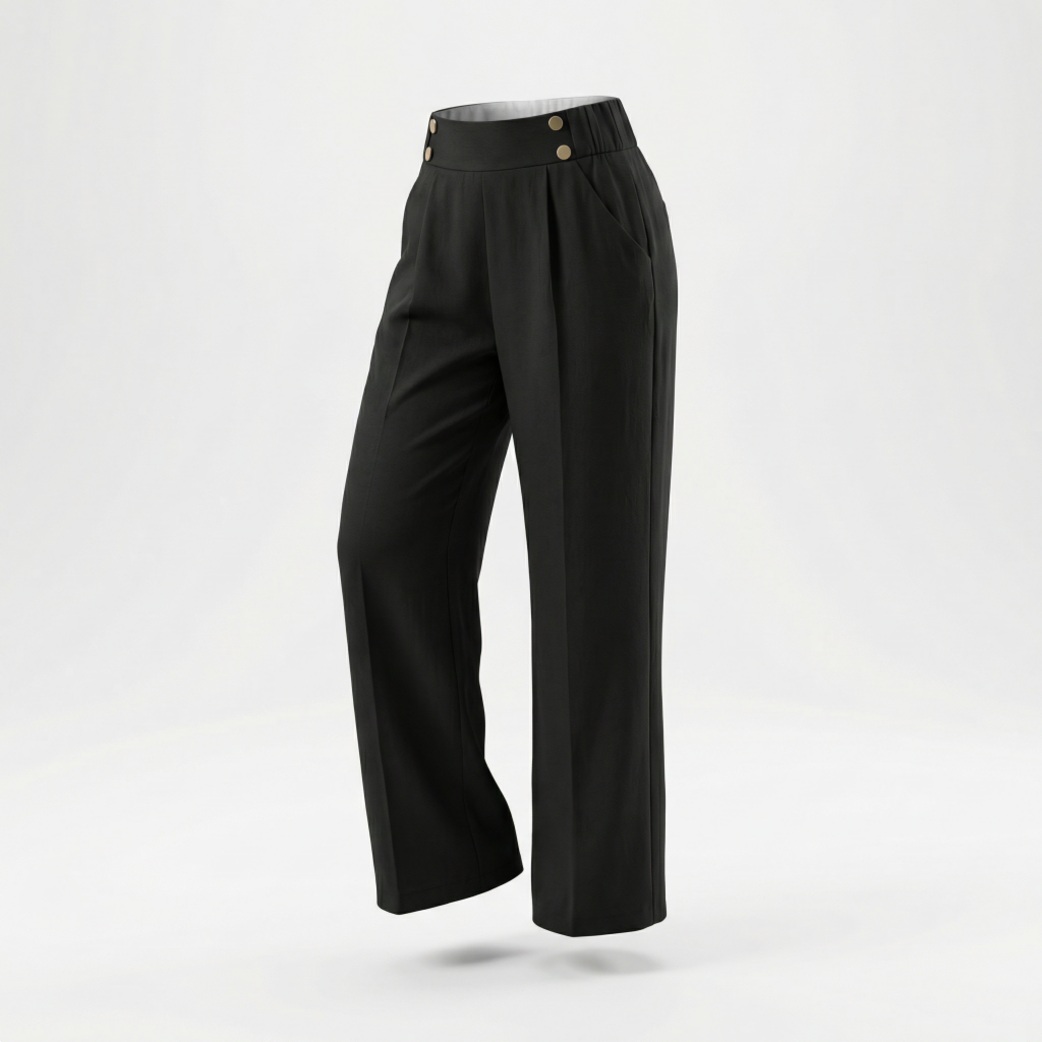 Women’s Straight-Leg Office Pants – Elegant Button Detail Style