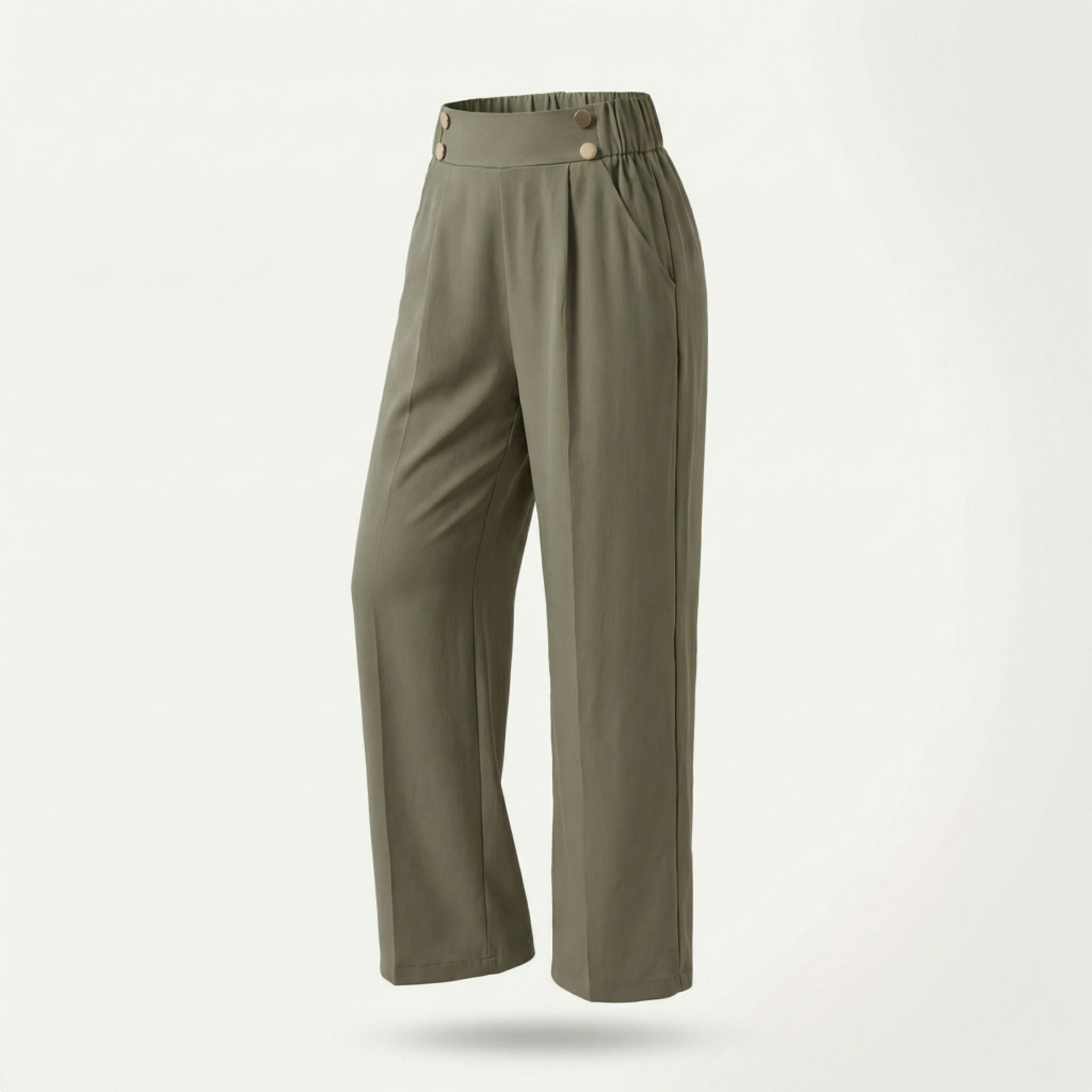 Women’s Straight-Leg Office Pants – Elegant Button Detail Style