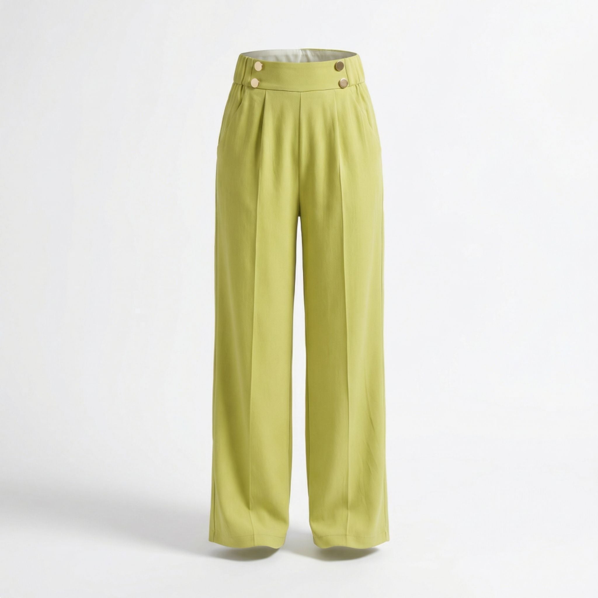 Women’s Straight-Leg Office Pants – Elegant Button Detail Style